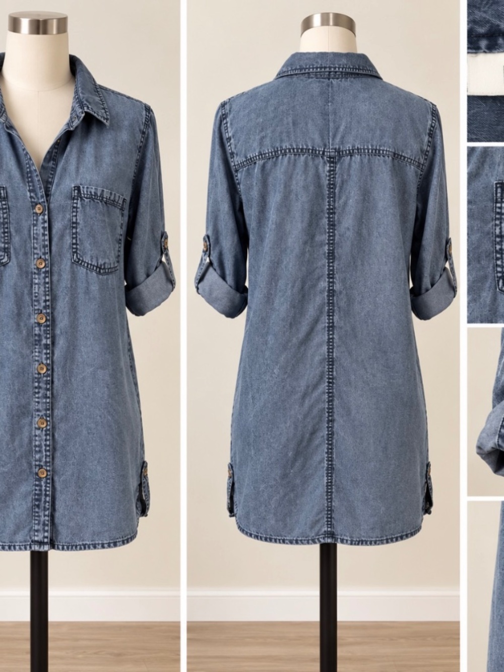 Denim chambray button front shirt dress in excellent condition worn only once! M